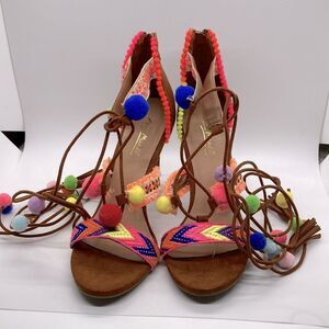 Anne Michelle Neon Lace Up Heels